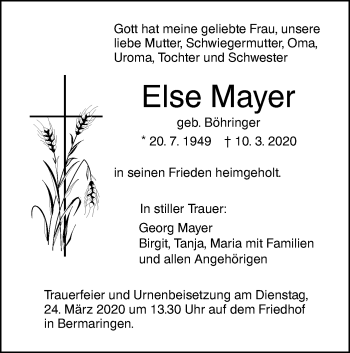 Traueranzeige von Else Mayer von SÜDWEST PRESSE Ausgabe Ulm/Neu-Ulm