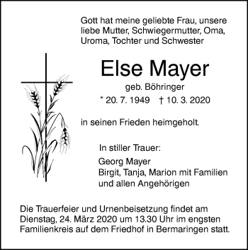 Traueranzeige von Else Mayer von SÜDWEST PRESSE Ausgabe Ulm/Neu-Ulm