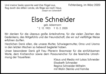 Traueranzeige von Else Schneider von Rundschau Gaildorf