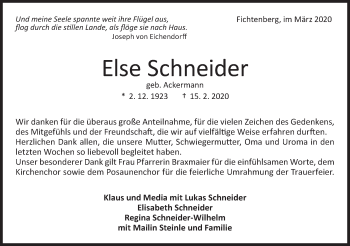 Traueranzeige von Else Schneider von Rundschau Gaildorf