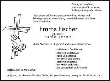 Traueranzeige von Emma Fischer von Ehinger Tagblatt