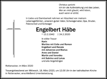 Traueranzeige von Engelbert  Häbe von Ehinger Tagblatt