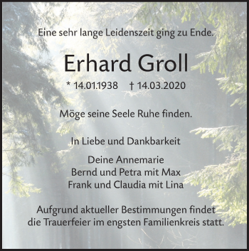 Traueranzeige von Erhard Groll von SÜDWEST PRESSE Ausgabe Ulm/Neu-Ulm