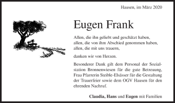 Traueranzeige von Eugen Frank von Geislinger Zeitung