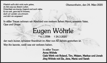 Traueranzeige von Eugen Wöhrle von Haller Tagblatt