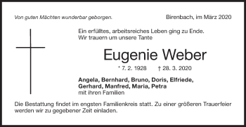 Traueranzeige von Eugenie Weber von NWZ Neue Württembergische Zeitung