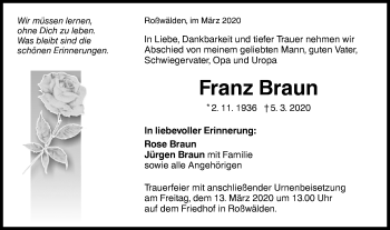 Traueranzeige von Franz Braun von NWZ Neue Württembergische Zeitung