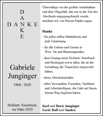 Traueranzeige von Gabriele Junginger von Geislinger Zeitung