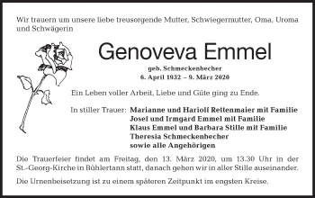 Traueranzeige von Genoveva Emmel von Haller Tagblatt