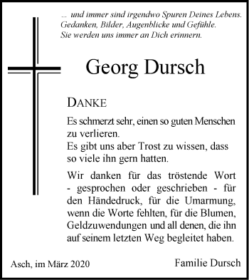 Traueranzeige von Georg Dursch von SÜDWEST PRESSE Ausgabe Ulm/Neu-Ulm