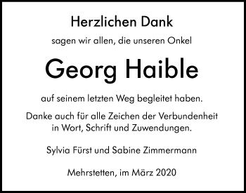 Traueranzeige von Georg Haible von Alb-Bote/Metzinger-Uracher Volksblatt