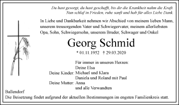 Traueranzeige von Georg Schmid von SÜDWEST PRESSE Ausgabe Ulm/Neu-Ulm