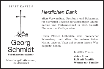 Traueranzeige von Georg Schmidt von Hohenloher Tagblatt