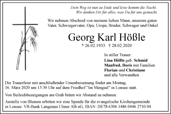 Traueranzeige von Georg Karl Hößle von SÜDWEST PRESSE Ausgabe Ulm/Neu-Ulm