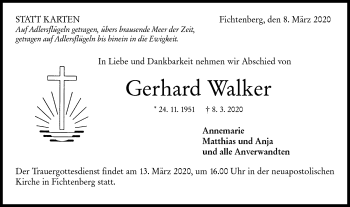 Traueranzeige von Gerhard Walker von Rundschau Gaildorf