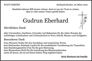 Traueranzeige von Gudrun Eberhard von Rundschau Gaildorf