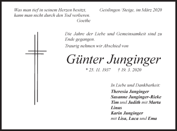 Traueranzeige von Günter Junginger von Geislinger Zeitung