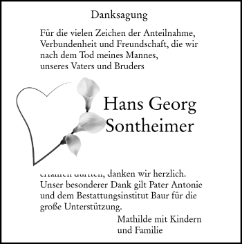 Traueranzeige von Hans Georg Sontheimer von SÜDWEST PRESSE Ausgabe Ulm/Neu-Ulm