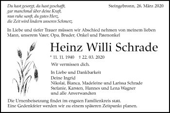 Traueranzeige von Heinz Willi Schrade von Alb-Bote/Metzinger-Uracher Volksblatt