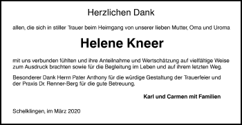 Traueranzeige von Helene Kneer von Ehinger Tagblatt