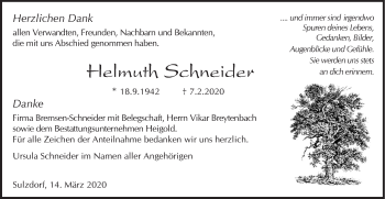 Traueranzeige von Helmuth Schneider von Haller Tagblatt