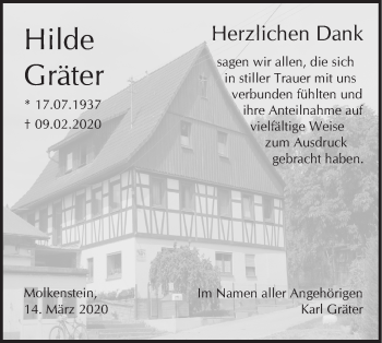 Traueranzeige von Hilde Gräter von Haller Tagblatt