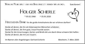 Traueranzeige von Holger Schierle von Haller Tagblatt