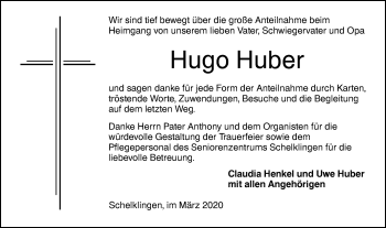 Traueranzeige von Hugo Huber von Ehinger Tagblatt