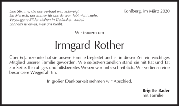 Traueranzeige von Irmgard Rother von Metzinger-Uracher Volksblatt