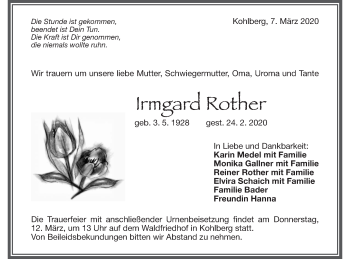 Traueranzeige von Irmgard Rother von Metzinger-Uracher Volksblatt