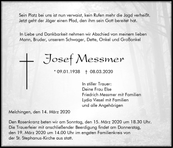 Traueranzeige von Josef Messmer von Hohenzollerische Zeitung