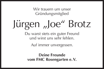 Traueranzeige von Jürgen Brotz von Haller Tagblatt