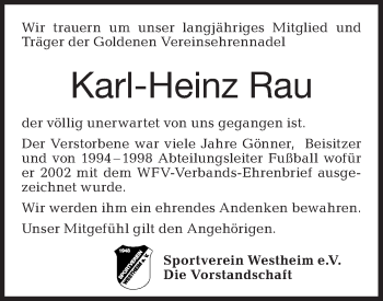 Traueranzeige von Karl-Heinz Rau von Haller Tagblatt