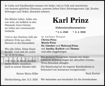 Traueranzeige von Karl Prinz von SÜDWEST PRESSE Ausgabe Ulm/Neu-Ulm