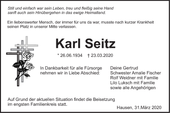 Traueranzeige von Karl Seitz von Haller Tagblatt