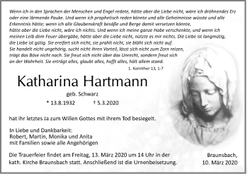 Traueranzeige von Katharina Hartmann von Haller Tagblatt