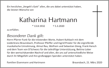 Traueranzeige von Katharina Hartmann von Haller Tagblatt