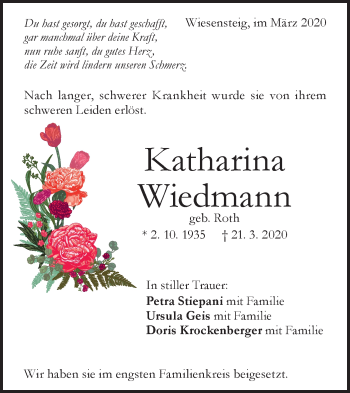 Traueranzeige von Katharina Wiedmann von Geislinger Zeitung