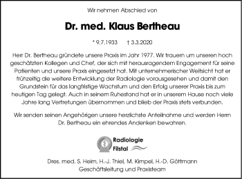 Traueranzeige von Klaus Bertheau von NWZ Neue Württembergische Zeitung