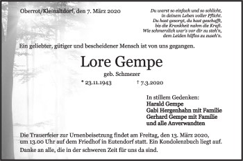 Traueranzeige von Lore Gempe von Haller Tagblatt