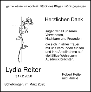 Traueranzeige von Lydia Reiter von Ehinger Tagblatt