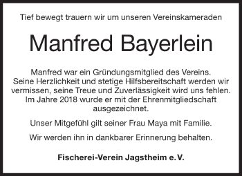 Traueranzeige von Manfred Bayerlein von Hohenloher Tagblatt