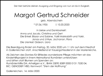 Traueranzeige von Margot Gertrud Schneider von Haller Tagblatt