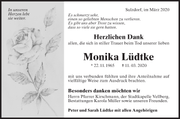 Traueranzeige von Monika Lüdtke von Haller Tagblatt