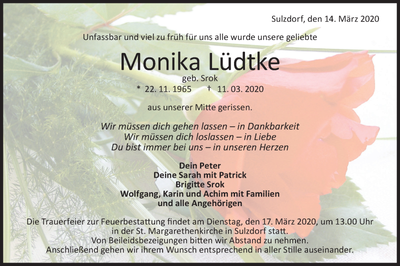  Traueranzeige für Monika Lüdtke vom 14.03.2020 aus Haller Tagblatt