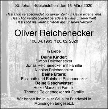 Traueranzeige von Oliver Reichenecker von Metzinger-Uracher Volksblatt