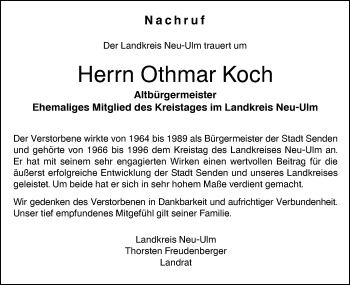 Traueranzeige von Othmar Koch von SÜDWEST PRESSE Ausgabe Ulm/Neu-Ulm