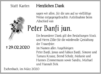 Traueranzeige von Peter Banfi von NWZ Neue Württembergische Zeitung