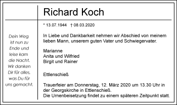 Traueranzeige von Richard Koch von SÜDWEST PRESSE Ausgabe Ulm/Neu-Ulm