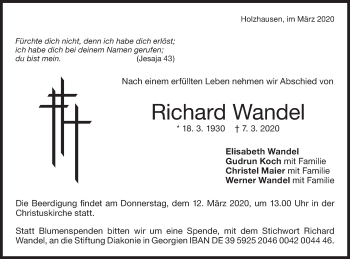 Traueranzeige von Richard Wandel von NWZ Neue Württembergische Zeitung